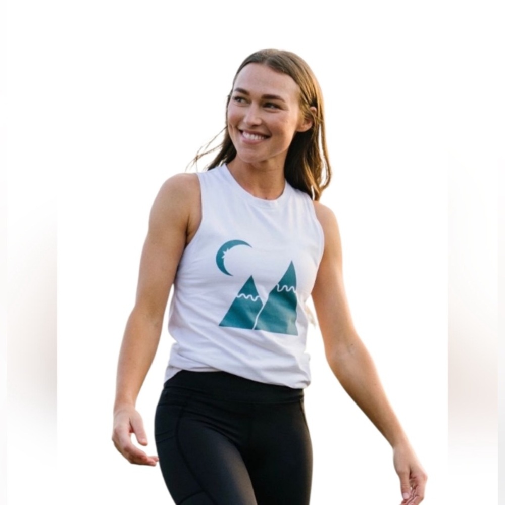 ZYIA White and Green Graphic Muscle Tee